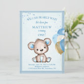 Cute Brown Beer for Boy First Birthday Invitation Kaart (Staand voorkant)