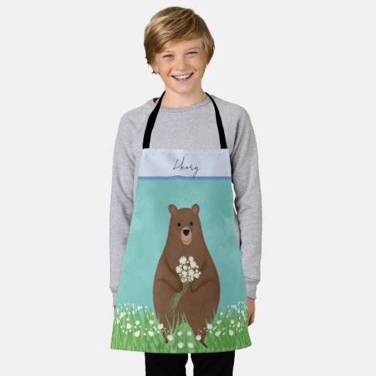 Cute brown beer gepersonaliseerd kinder schort (Gedragen)