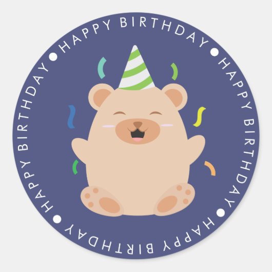 Cute Brown Beer Happy Birthday Ronde Sticker (Voorkant)