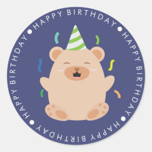 Cute Brown Beer Happy Birthday Ronde Sticker