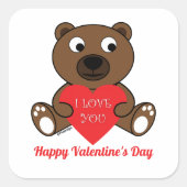Cute Brown Beer Heart I love You Valentijnsdag Vierkante Sticker (Voorkant)