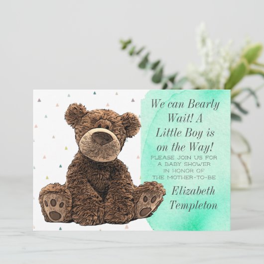 Cute Brown Beer Het is een jongen Blauwgroen moder Kaart (Staand voorkant)