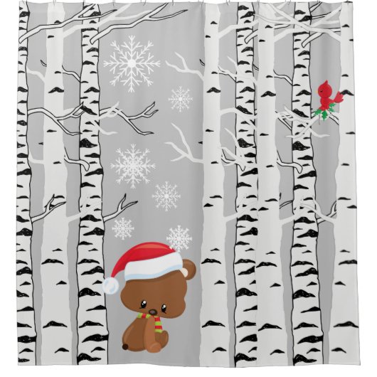 Cute brown beer in houtsneeuw kardinaalvogel  douchegordijn (Voorkant)