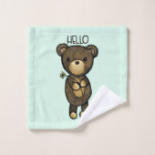 Cute Brown Beer met een gele bloem Bad Handdoek (Wasdoekje)