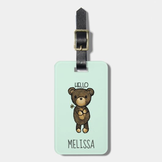 Cute Brown Beer met een gele bloem Bagagelabel (Voorkant verticaal)