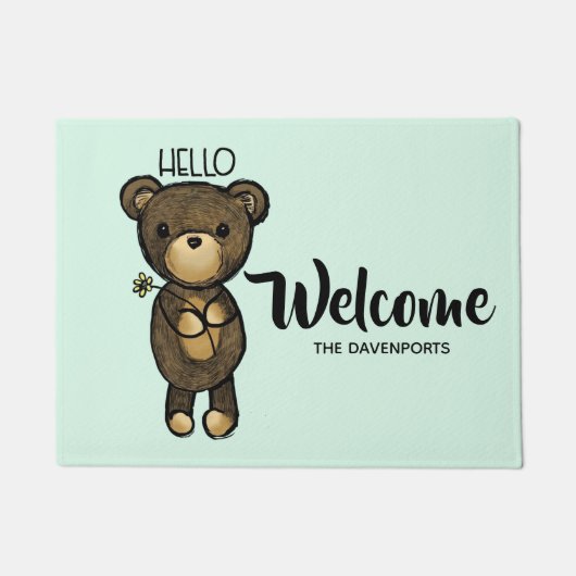 Cute Brown Beer met een gele bloem Deurmat (Voorkant)