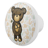 Cute Brown Beer met een gele bloem Keramische Knop (Rechts)