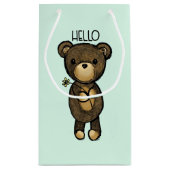 Cute Brown Beer met een gele bloem Klein Cadeauzakje (Achterkant)