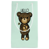 Cute Brown Beer met een gele bloem Klein Cadeauzakje (Voorkant)