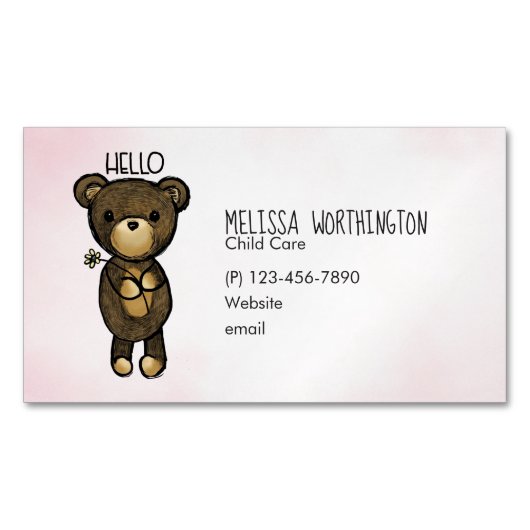 Cute Brown Beer met een gele bloem Magnetisch Visitekaartje (Voorkant)