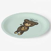 Cute Brown Beer met een gele bloem Papieren Bordje (Gekanteld)