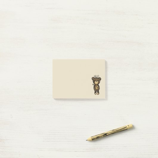 Cute Brown Beer met een gele bloem Post-it® Notes (Op bureau)