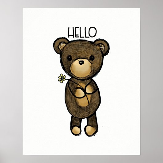 Cute Brown Beer met een gele bloem Poster (Voorkant)