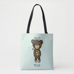 Cute Brown Beer met een gele bloem Tote Bag