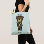 Cute Brown Beer met een gele bloem Tote Bag (Dichtbij)
