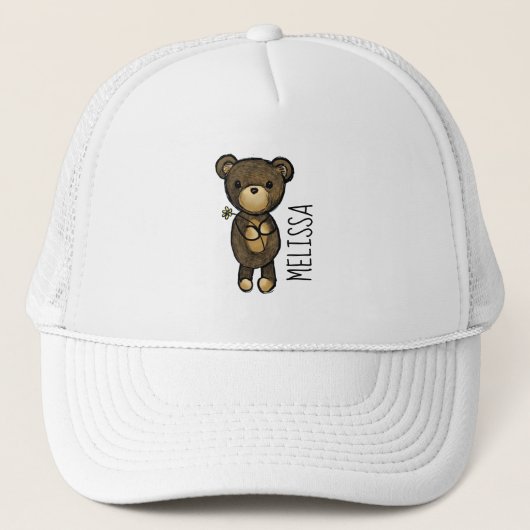 Cute Brown Beer met een gele bloem Trucker Pet (Voorkant)