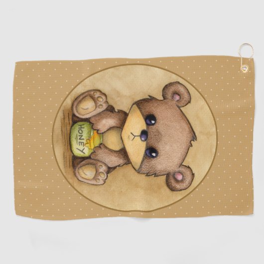 Cute Brown Beer met een honingpot Golfhanddoek (Horizontaal)