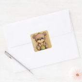 Cute Brown Beer met een honingpot Vierkante Sticker (Envelop)