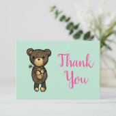 Cute Brown Beer met gele bloem Dank u Bedankkaart (Staand voorkant)