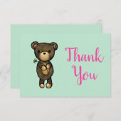Cute Brown Beer met gele bloem Dank u Bedankkaart (Voorkant / Achterkant)