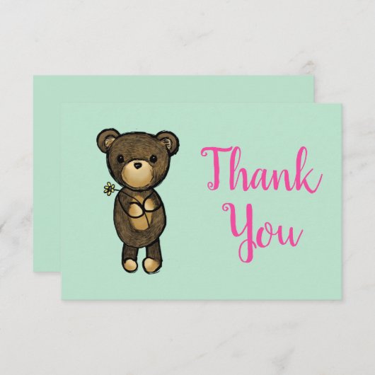 Cute Brown Beer met gele bloem Dank u Bedankkaart (Voorkant / Achterkant)