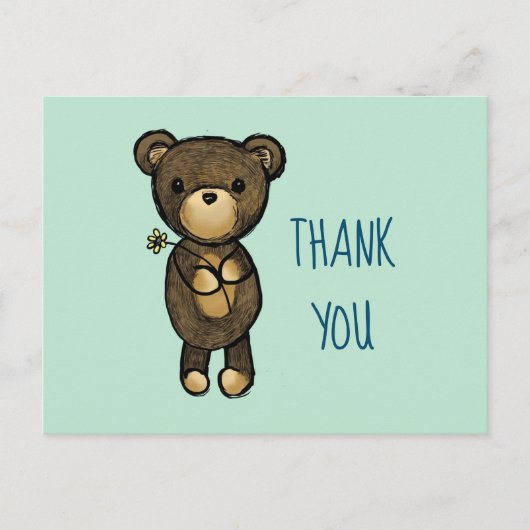 Cute Brown Beer met gele bloem Dank u Briefkaart (Voorkant)