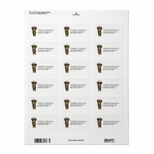 Cute Brown Beer met gele bloem Etiket (Full Sheet)