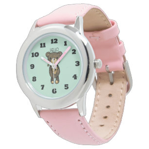 Cute Brown Beer met gele bloem Horloge