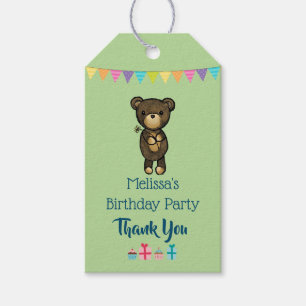 Cute Brown Beer met gele bloemige Bedankt op de ge Cadeaulabel