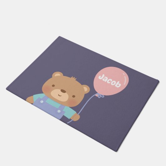 Cute Brown Beer met roze ballonnaam Deurmat (Schuin)
