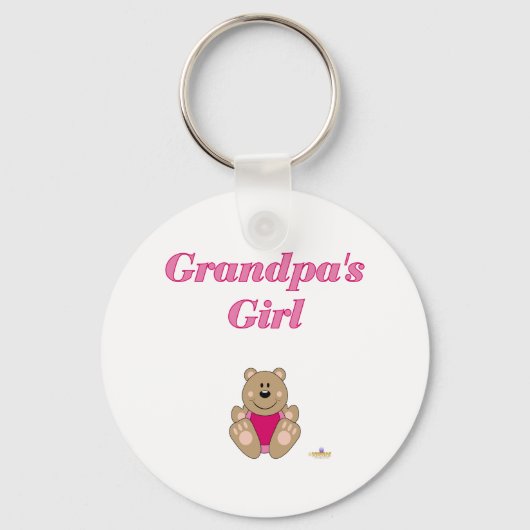 Cute Brown Beer Pink Bib Grandpa's Girl Sleutelhanger (Voorkant)