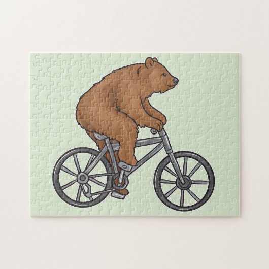 Cute Brown Beer Riding a Bike Legpuzzel (Horizontaal)