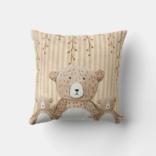 Cute Brown Beer Stripe Nursery Kussen (Achterkant)