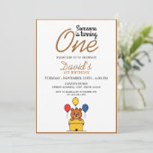 Cute Brown Beer Theme Boy 1st Birthday Kaart (Staand voorkant)