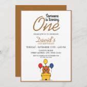 Cute Brown Beer Theme Boy 1st Birthday Kaart (Voorkant / Achterkant)