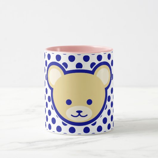 Cute Brown Beige Blue Teddy Bear Cartoon Art Mok (Midden)