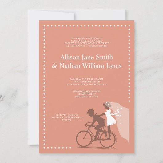 CUTE Brown Bicycle Couple Wedding Invitation Kaart (Voorkant)