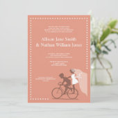 CUTE Brown Bicycle Couple Wedding Invitation Kaart (Staand voorkant)