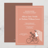 CUTE Brown Bicycle Couple Wedding Invitation Kaart (Voorkant / Achterkant)