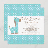 Cute Brown Blue Giraffe Boys Baby shower Kaart (Voorkant / Achterkant)