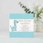 Cute Brown Blue Giraffe Boys Baby shower Kaart (Staand voorkant)