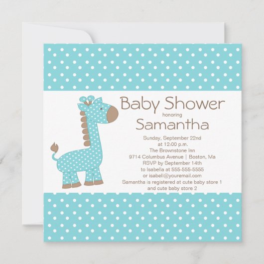 Cute Brown Blue Giraffe Boys Baby shower Kaart (Voorkant)