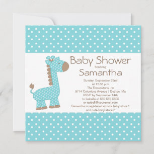 Cute Brown Blue Giraffe Boys Baby shower Kaart