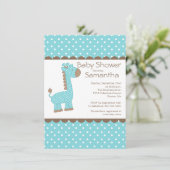 Cute Brown Blue Giraffe Boys Baby shower Kaart (Staand voorkant)