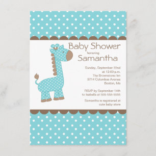 Cute Brown Blue Giraffe Boys Baby shower Kaart
