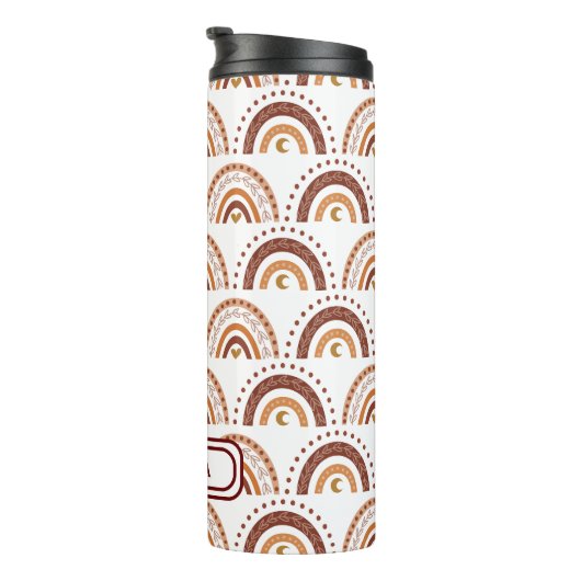 Cute Brown Boho Rainbow Whimsical Pattern Thermosbeker (Geroteerd rechts)