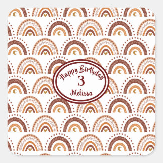Cute Brown Boho Rainbow Whimsical Pattern Vierkante Sticker