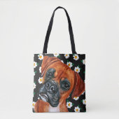Cute Brown Boxer Dog Daisy Flower Pattern Tote Bag (Voorkant)