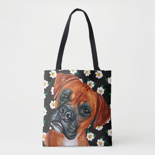 Cute Brown Boxer Dog Daisy Flower Pattern Tote Bag (Voorkant)