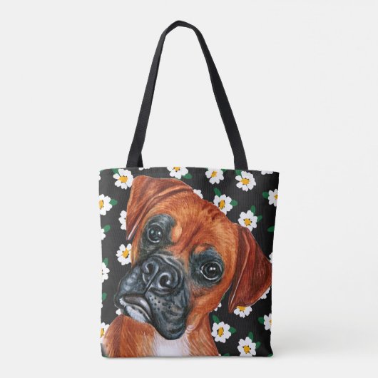 Cute Brown Boxer Dog Daisy Flower Pattern Tote Bag (Achterkant)